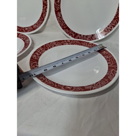 Corelle Bandhani Dinner Plates 10 1/4" Diameter, Set of 4 , Red Trim, - Picture 5 of 5